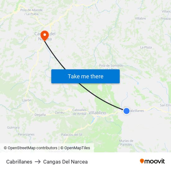 Cabrillanes to Cangas Del Narcea map