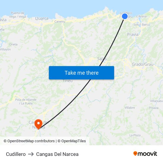 Cudillero to Cangas Del Narcea map
