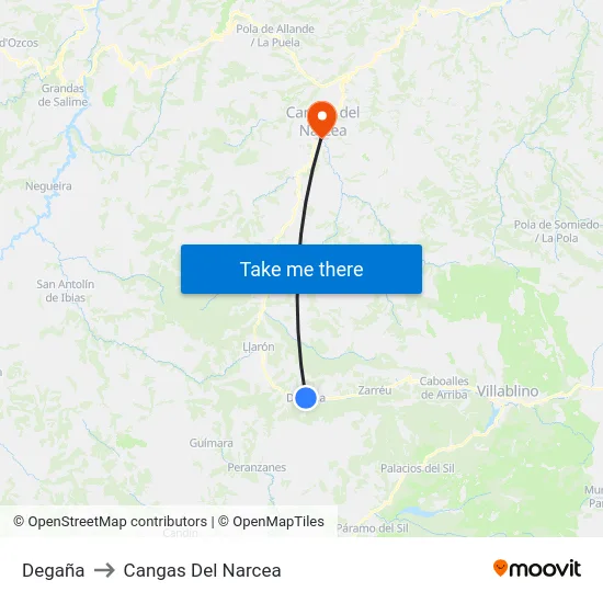 Degaña to Cangas Del Narcea map