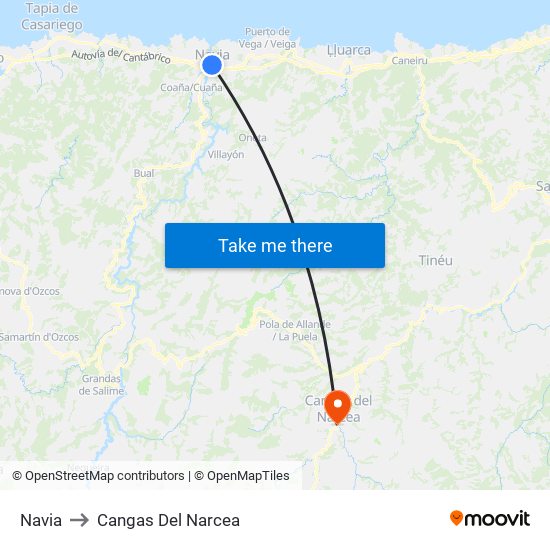 Navia to Cangas Del Narcea map