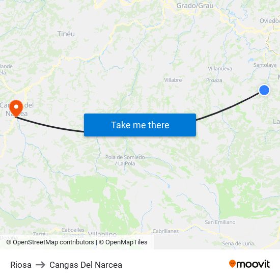 Riosa to Cangas Del Narcea map