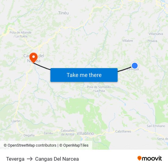 Teverga to Cangas Del Narcea map