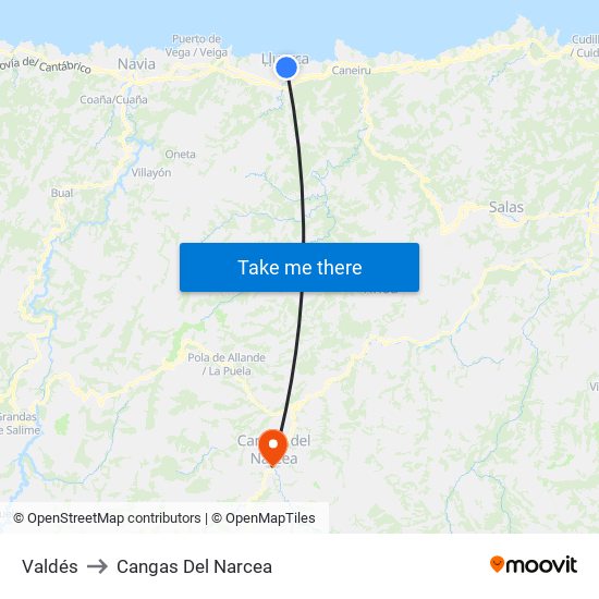 Valdés to Cangas Del Narcea map