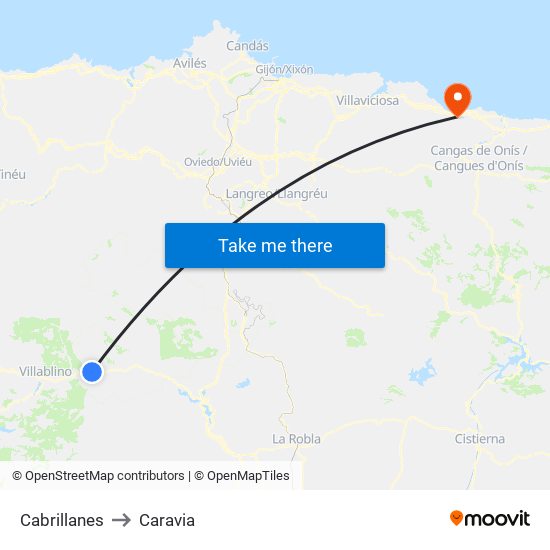 Cabrillanes to Caravia map
