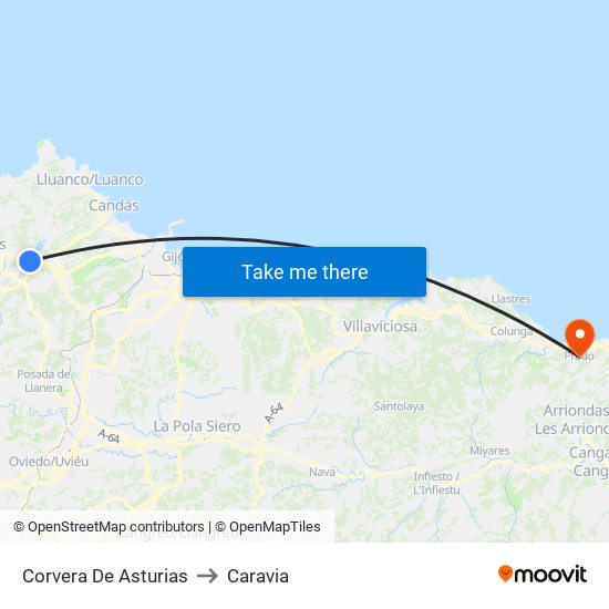 Corvera De Asturias to Caravia map