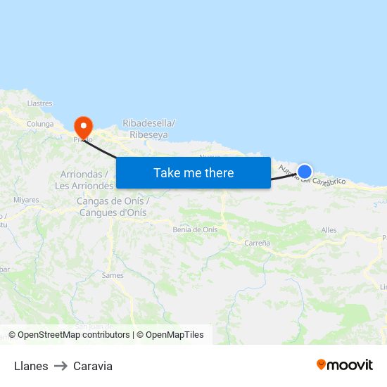Llanes to Caravia map