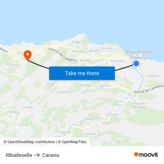 Ribadesella to Caravia map