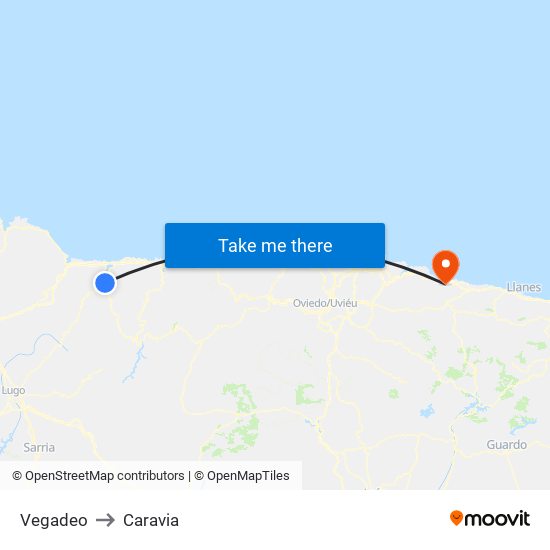 Vegadeo to Caravia map