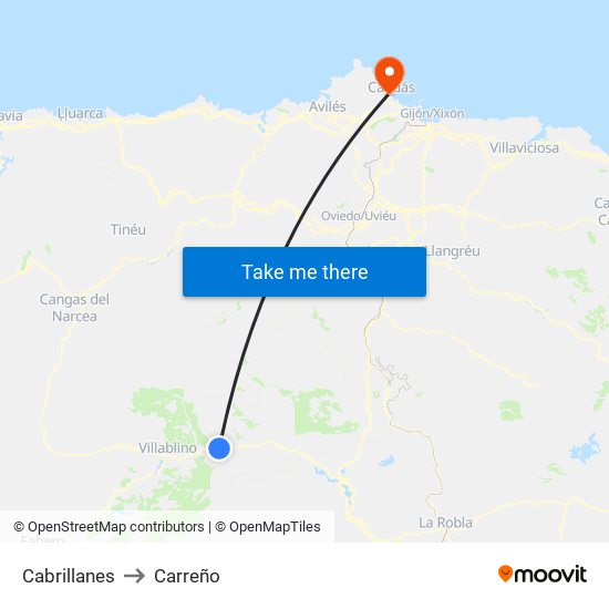 Cabrillanes to Carreño map