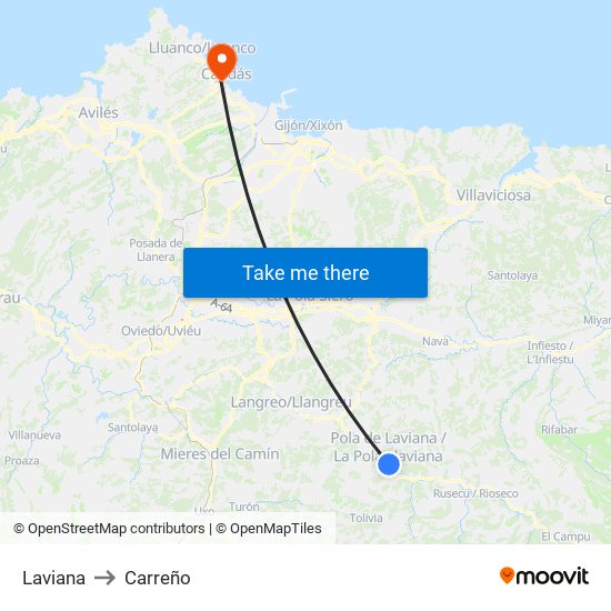 Laviana to Carreño map