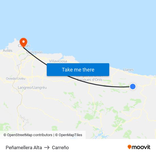Peñamellera Alta to Carreño map