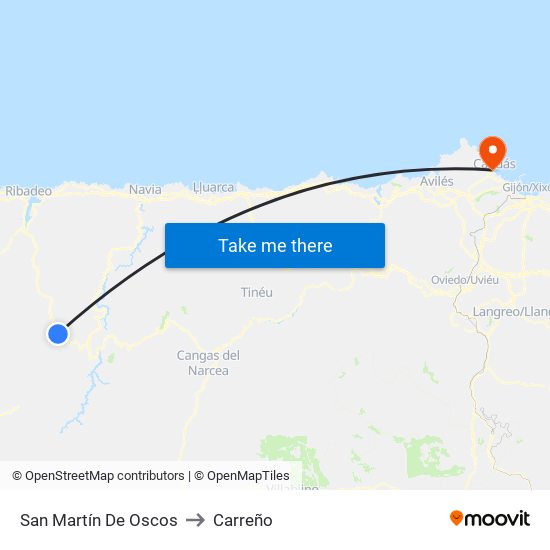 San Martín De Oscos to Carreño map