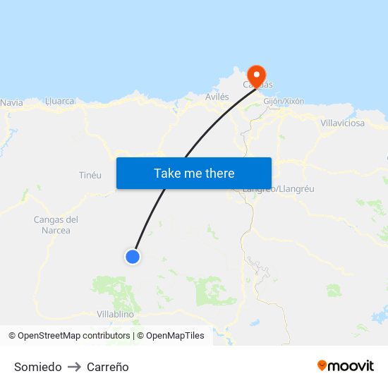 Somiedo to Carreño map