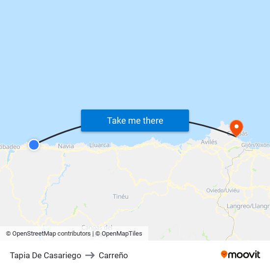 Tapia De Casariego to Carreño map
