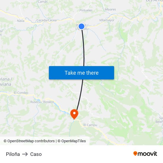 Piloña to Caso map