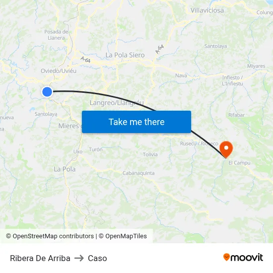 Ribera De Arriba to Caso map