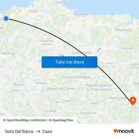 Soto Del Barco to Caso map