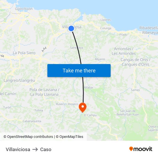 Villaviciosa to Caso map