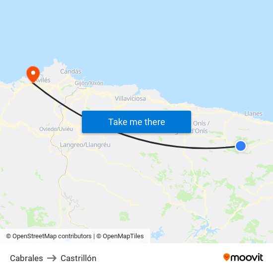 Cabrales to Castrillón map