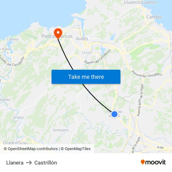 Llanera to Castrillón map