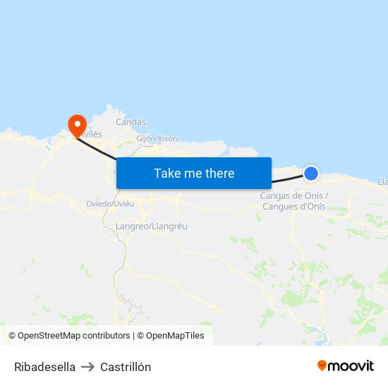 Ribadesella to Castrillón map