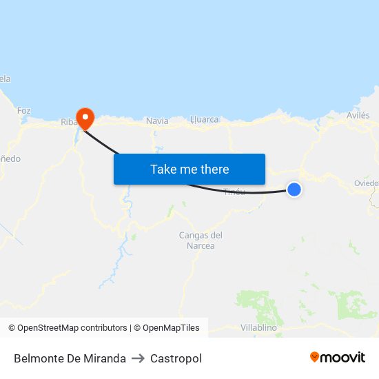 Belmonte De Miranda to Castropol map