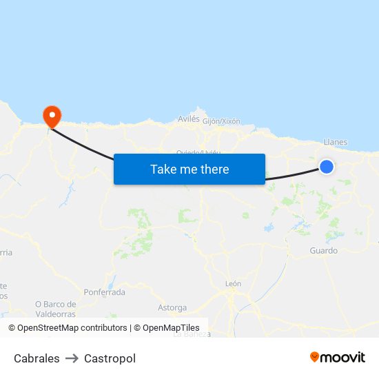 Cabrales to Castropol map
