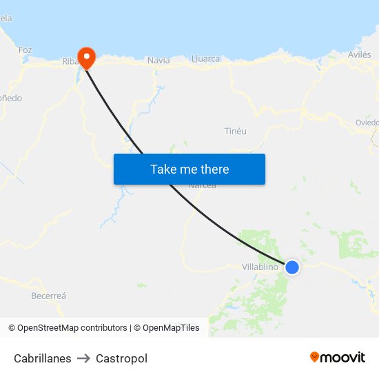 Cabrillanes to Castropol map