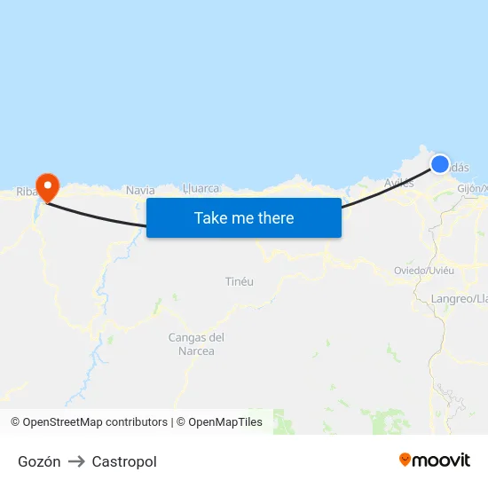 Gozón to Castropol map