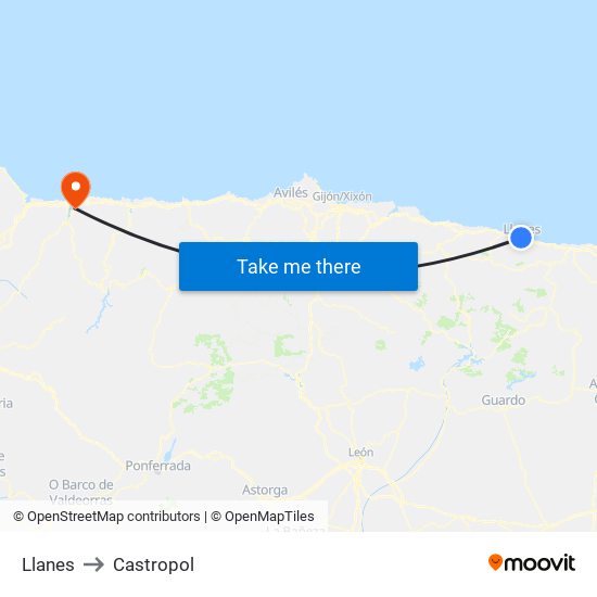 Llanes to Castropol map