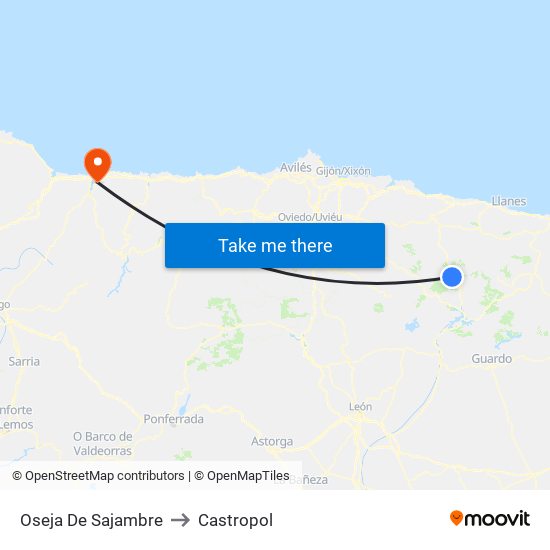 Oseja De Sajambre to Castropol map