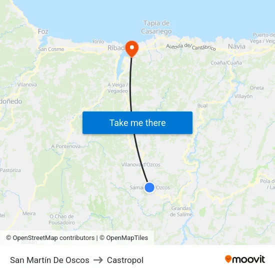 San Martín De Oscos to Castropol map
