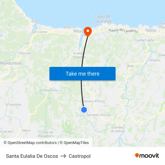 Santa Eulalia De Oscos to Castropol map