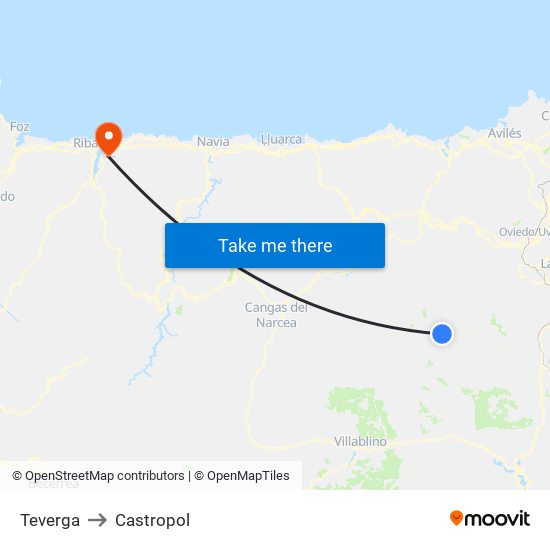 Teverga to Castropol map