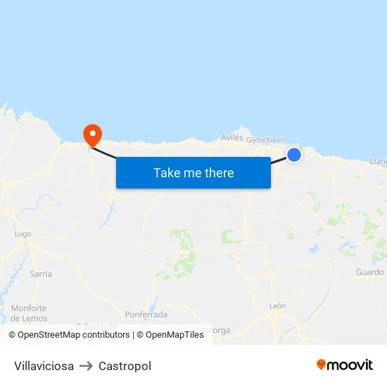 Villaviciosa to Castropol map