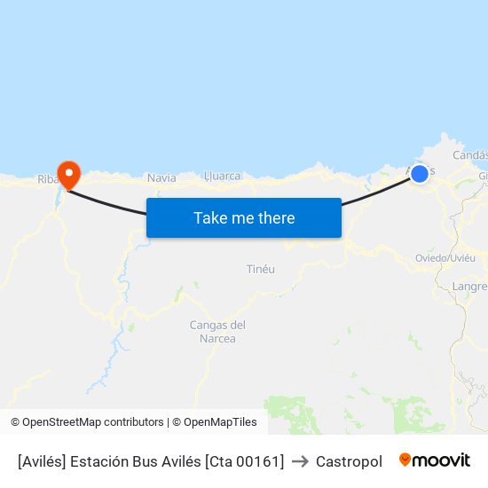 [Avilés]  Estación Bus Avilés [Cta 00161] to Castropol map