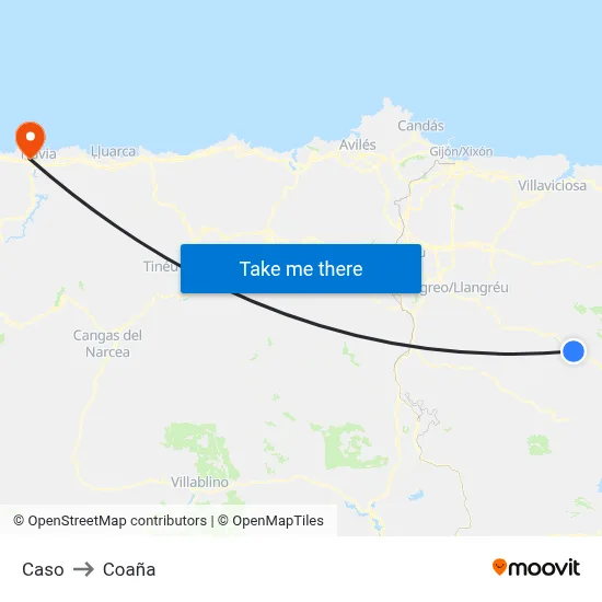 Caso to Coaña map