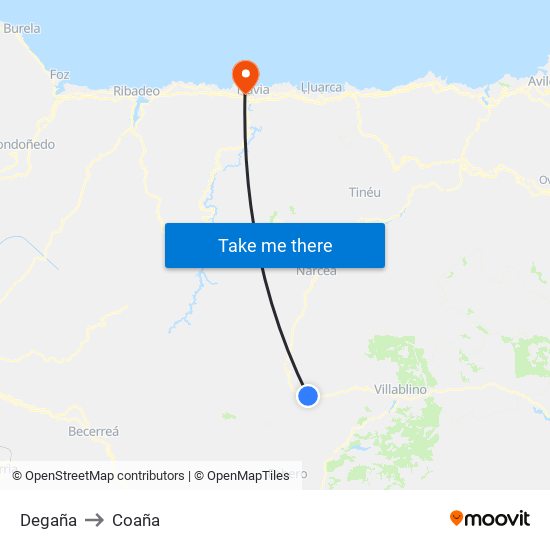 Degaña to Coaña map