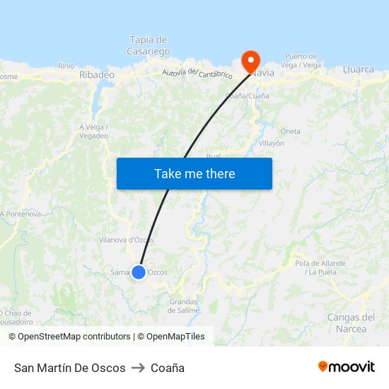 San Martín De Oscos to Coaña map