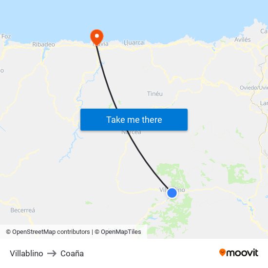 Villablino to Coaña map