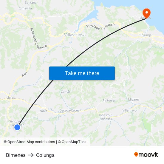 Bimenes to Colunga map