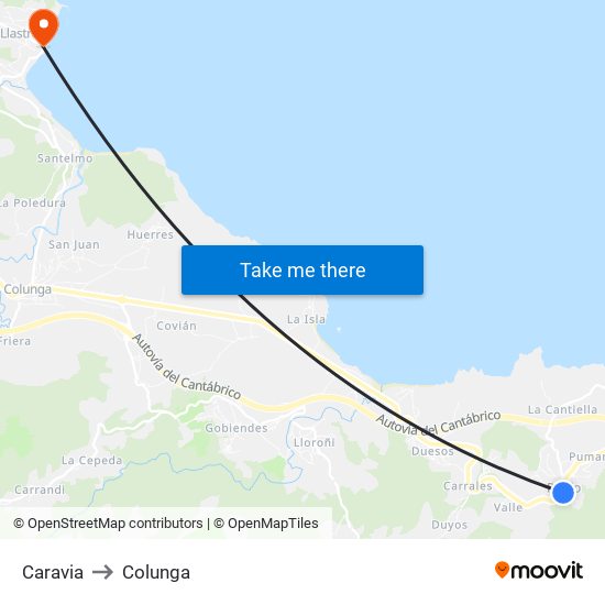 Caravia to Colunga map