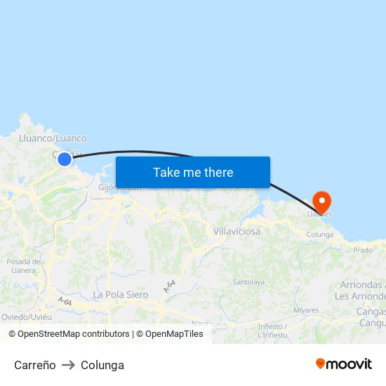 Carreño to Colunga map