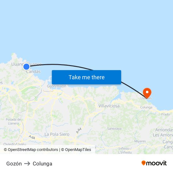 Gozón to Colunga map