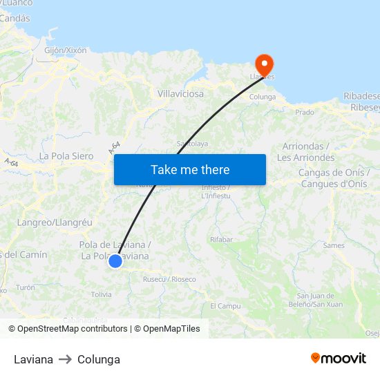 Laviana to Colunga map