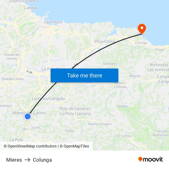 Mieres to Colunga map