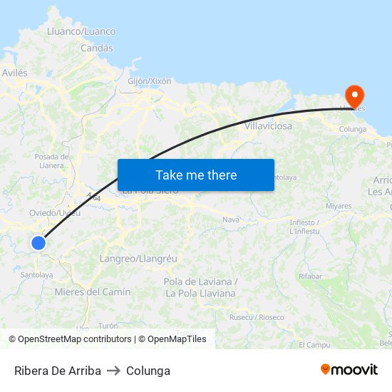 Ribera De Arriba to Colunga map