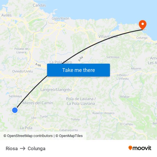 Riosa to Colunga map