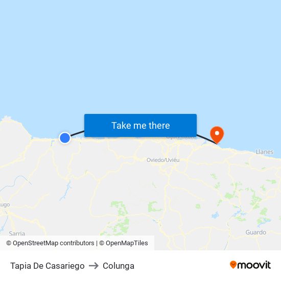 Tapia De Casariego to Colunga map