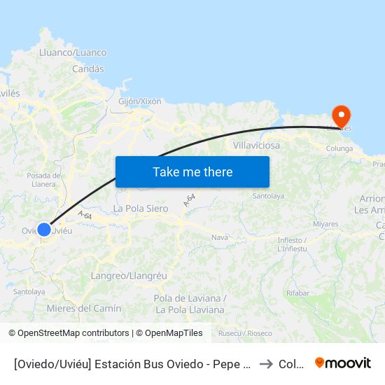 [Oviedo/Uviéu]  Estación Bus Oviedo - Pepe Cosmen [Cta 01549] to Colunga map
